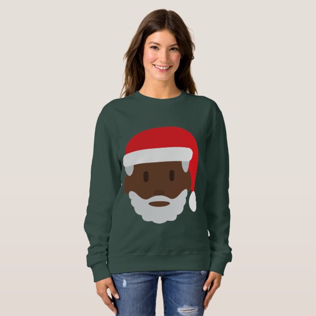 black santa claus emoji xmas femmes sweatshirt (Devant entier)