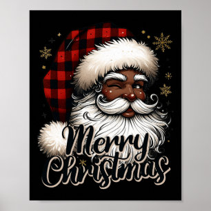 Black-Santa Claus Frory Weihnachten Karierte Feier Poster
