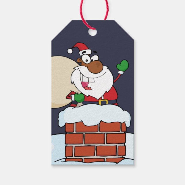 Black Santa Claus in Chimney Paper Geschenkmarke Geschenkanhänger (Vorderseite)