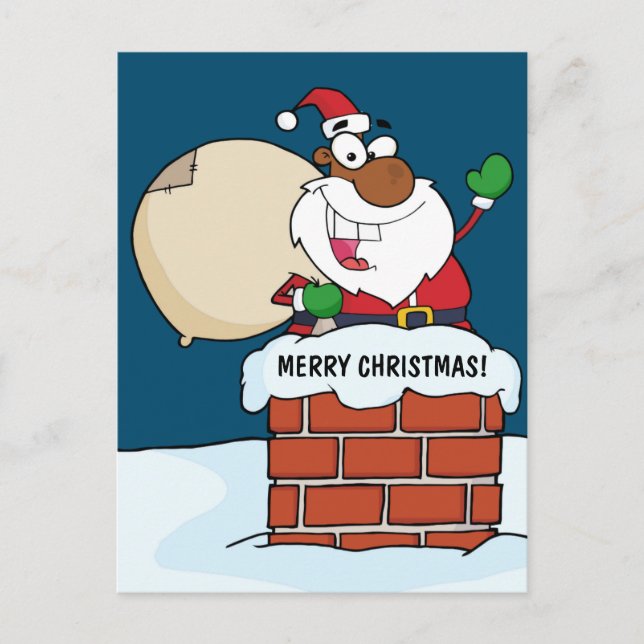 Black Santa Claus in Chimney Postkarte (Vorderseite)