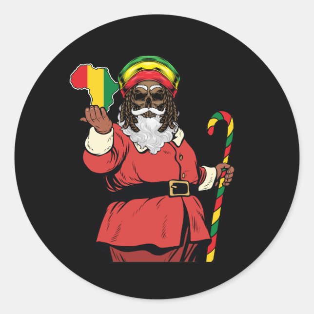 Black Santa Claus Rasta Hat Weiha Rastafarian Runder Aufkleber (Vorderseite)