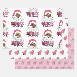 Black Santa Claus Wrapping Paper Set 3 Geschenkpapier Set