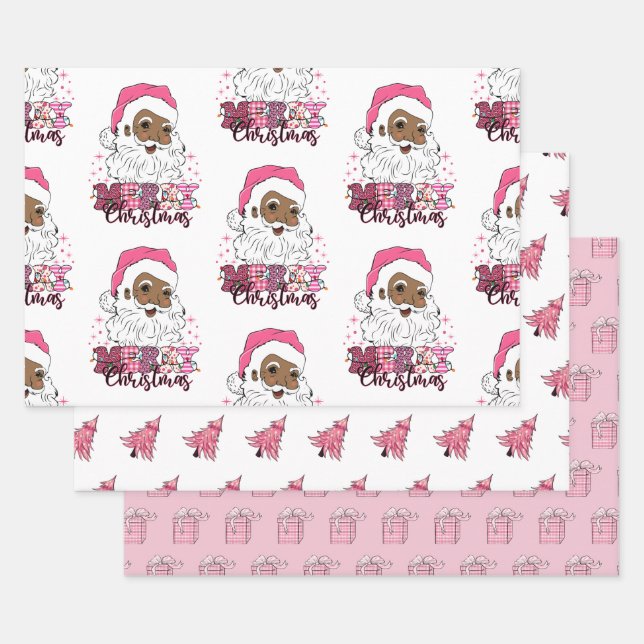 Black Santa Claus Wrapping Paper Set 3 Geschenkpapier Set (Set)