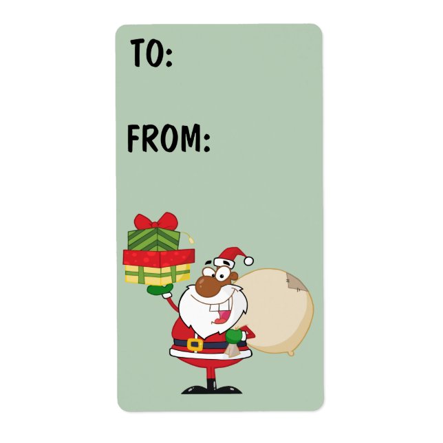Black Santa Holding Geschenke-Etikett (Vorne)