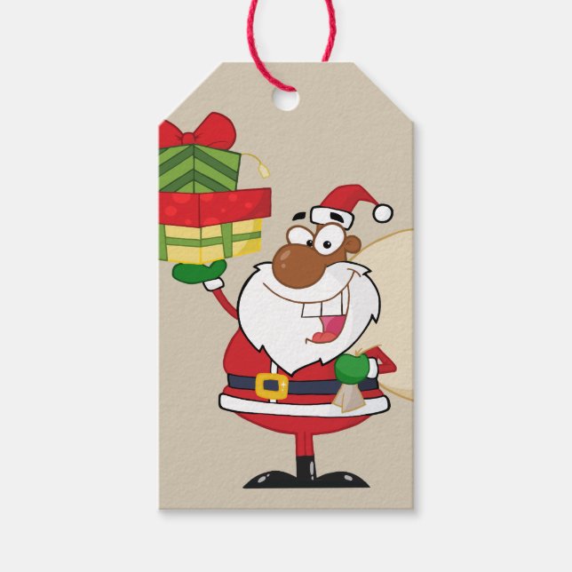 Black Santa Holding Geschenke Paper Geschenkmarke Geschenkanhänger (Vorderseite)