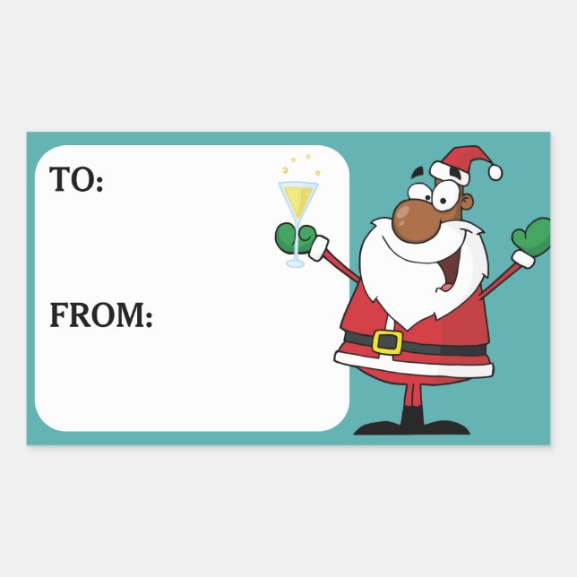 Black Santa Holiday Toast Geschenkstift Rechteckiger Aufkleber (Vorderseite)