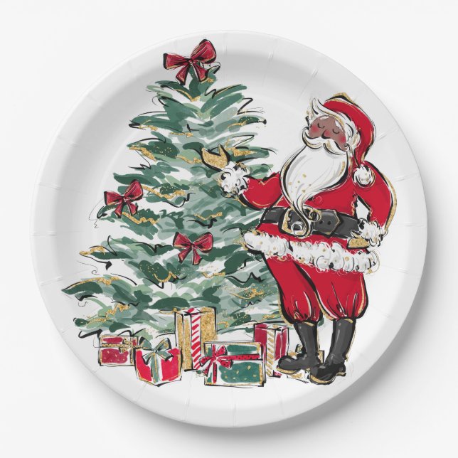 Black Santa Holiday Weihnachts-Teller Pappteller (Vorderseite)