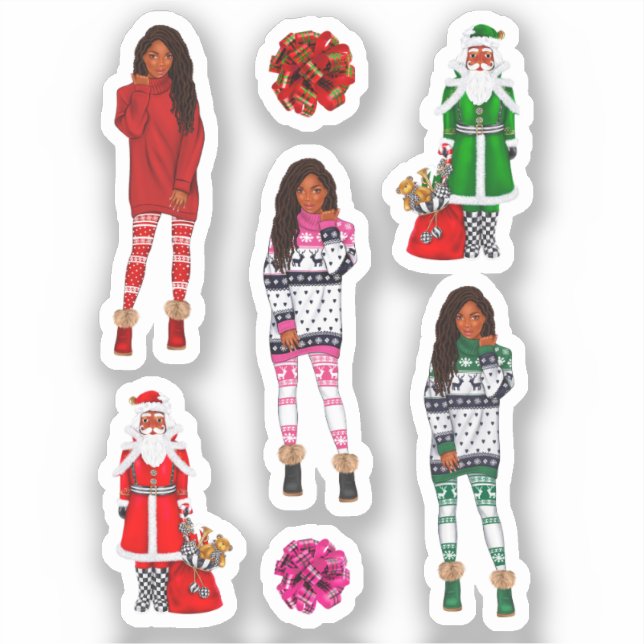 Black Santa Melanin Weihnachten Männer Frauen Kind Aufkleber (Vorderseite)