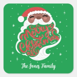 Black Santa Merry Weihnachten Alles, Familienname Quadratischer Aufkleber