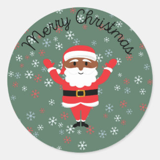 Black Santa Merry Weihnachten Runder Aufkleber
