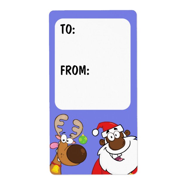 Black Santa & Reindeer-Geschenketikett (Vorne)