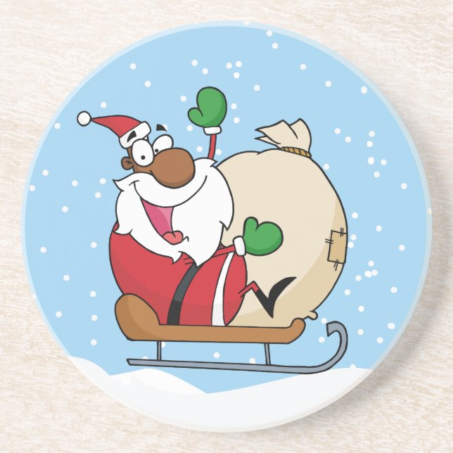 Black Santa Riding Sled Getränkeuntersetzer (Vorne)
