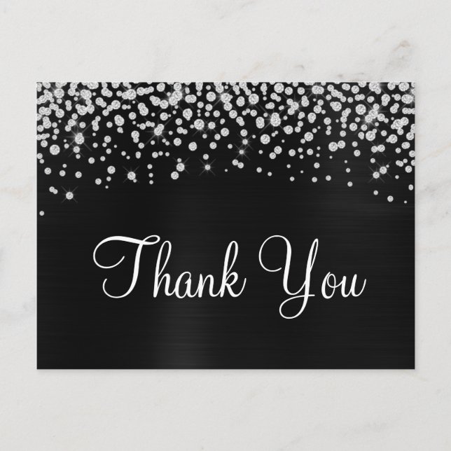 Black Satin Foil Diamond Confetti Vielen Dank Postkarte (Vorderseite)