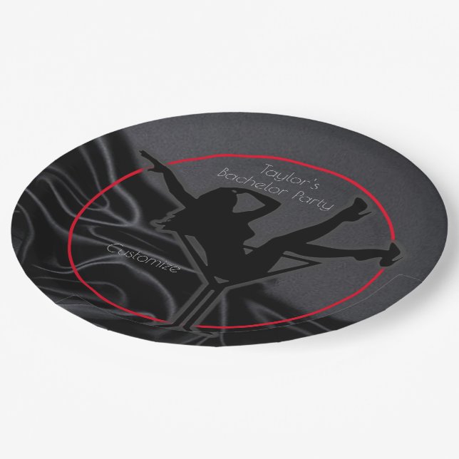 Black Satin Silhouette Bachelor Party Pappteller (Schrägansicht)