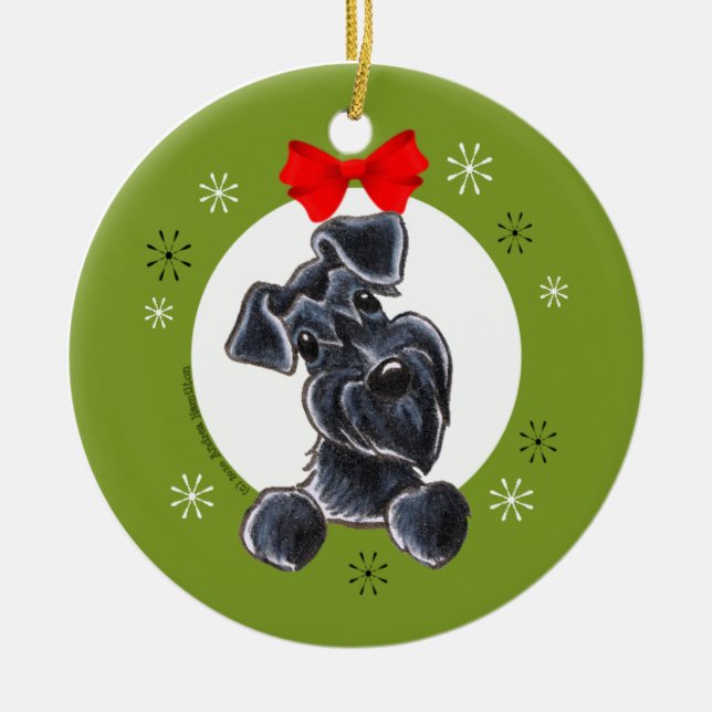 Black Schnauzer Natural Ears Weihnachtsklassiker Keramikornament (Vorne)