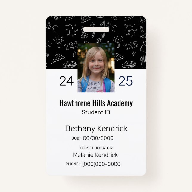 Black School Icons Homeschool Student ID Abzeichen Ausweis (Vorderseite)