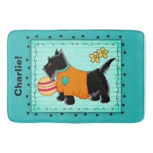 Black Scottie Dog Name Personalisiert Türkis Aquam Badematte