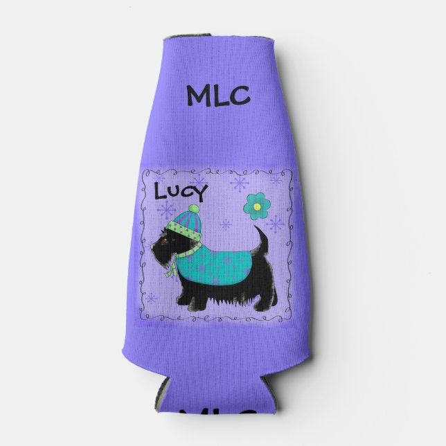 Black Scottie Dog Name Personalize Monogram Flaschenkühler (Vorderseite)