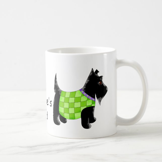 Black Scottie Terrier Dog Green Name Personalisier Kaffeetasse (Rechts)