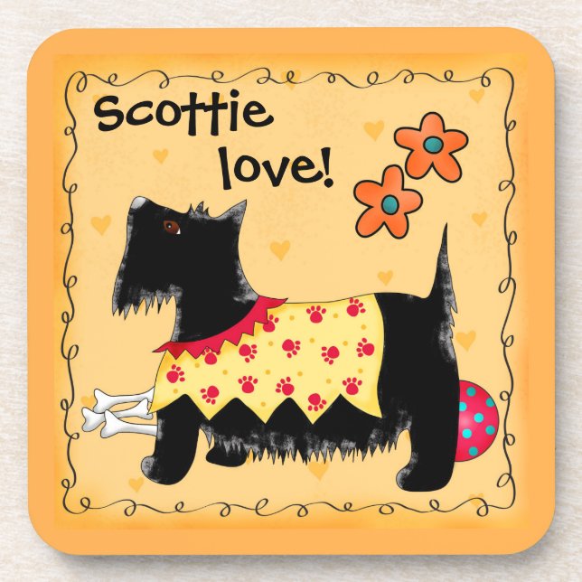 Black Scottie Terrier Dog Liebe Personalisiert gel Untersetzer (Vorderseite)