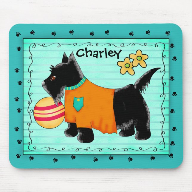 Black Scottie Terrier Dog Name Personalisiert Aqua Mousepad (Vorne)