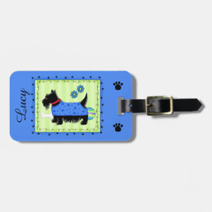 Black Scottie Terrier Dog Name Personalisiert Blue Gepäckanhänger