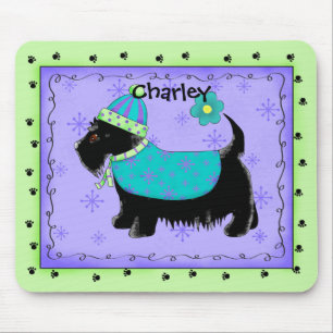 Black Scottie Terrier Dog Name Personalisiert Gree Mousepad