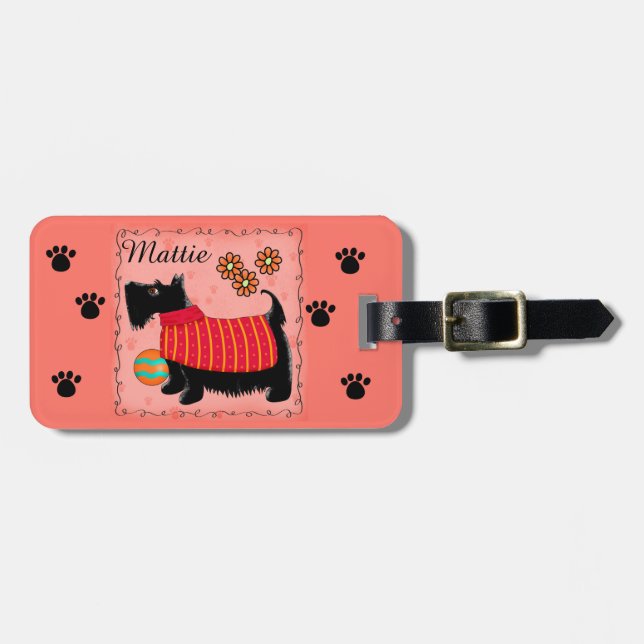 Black Scottie Terrier Dog Name Personalisiert Oran Gepäckanhänger (Vorderseite horizontal)