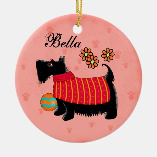 Black Scottie Terrier Dog Name Personalisiert Red Keramikornament (Vorne)