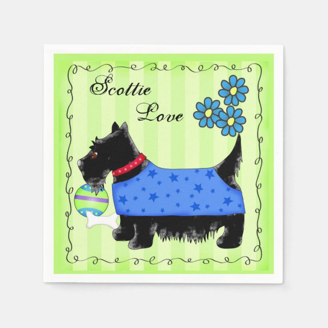 Black Scottie Terrier Dog Personalisiert Green Serviette (Vorderseite)