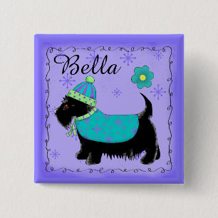 Black Scottie Terrier Dog Personalisiert Name Abze Button