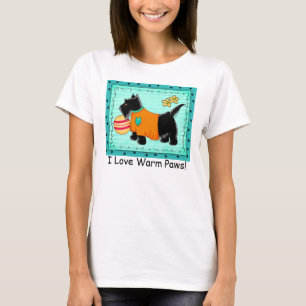 Black Scottie Terrier Dog Türkis Liebe Paws T-Shirt
