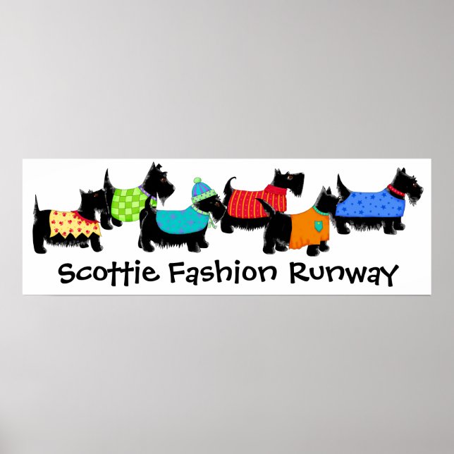 Black Scottie Terrier Dogs Fashion Runway Art Poster (Vorne)