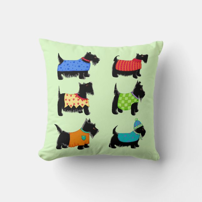 Black Scottie Terrier Dogs Green Decorative Kissen (Vorderseite)