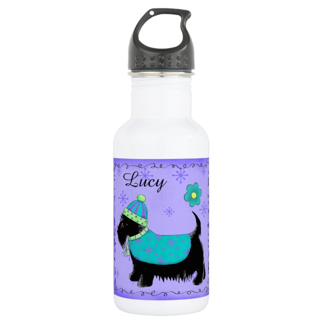 Black Scottie Terrier Name Personalisiert Aquamari Edelstahlflasche (Vorderseite)
