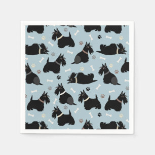 Black Scottish Terrier Paws and Bones Napkins Serviette