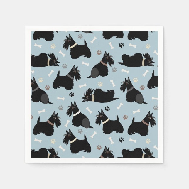 Black Scottish Terrier Paws and Bones Napkins Serviette (Vorderseite)
