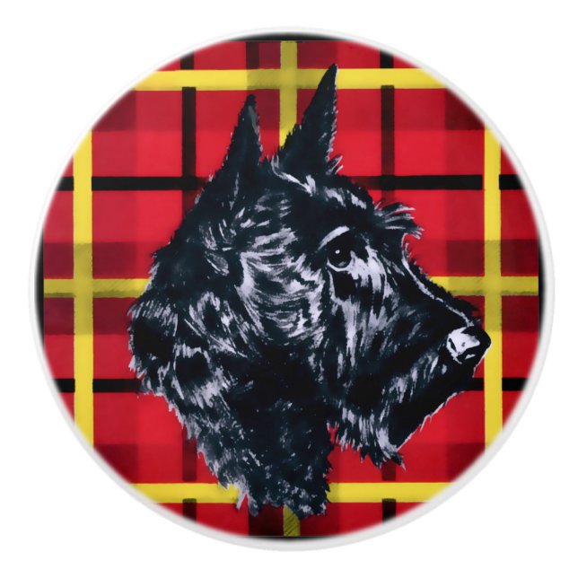 Black Scottish Terrier Scotty Keramik Knopf Keramikknauf (Vorderseite)