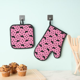Black Scottish Terriers (Scottie Dogs) - Pink Ofenhandschuh & Topflappen-Set