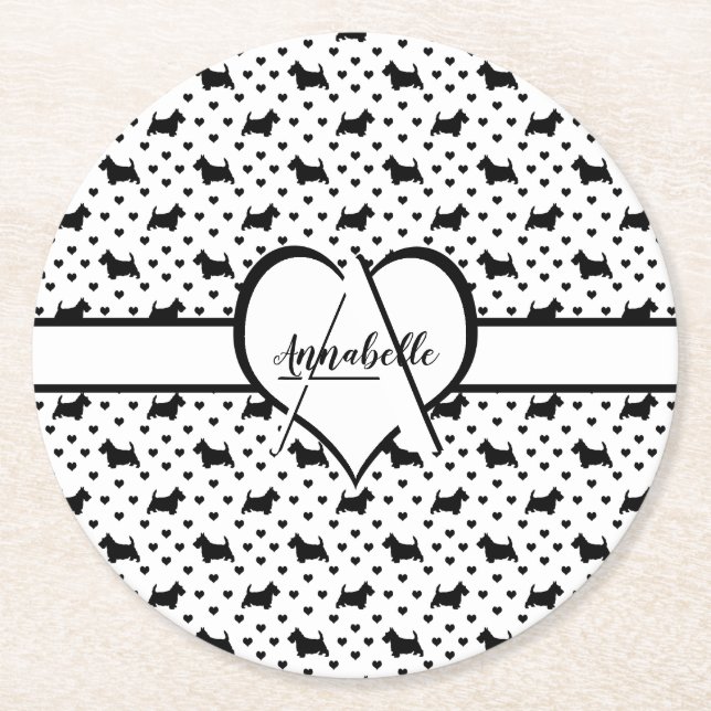 Black Scottish Terriers (Scottie Dogs) - White Runder Pappuntersetzer (Vorderseite)