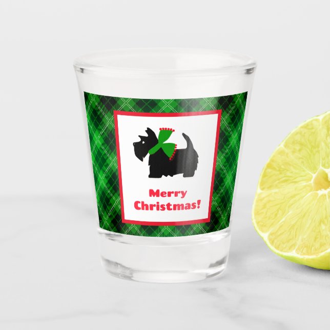 Black Scotty Dog Tartan Kariert Weihnachten Schnapsglas (Vorderseite)
