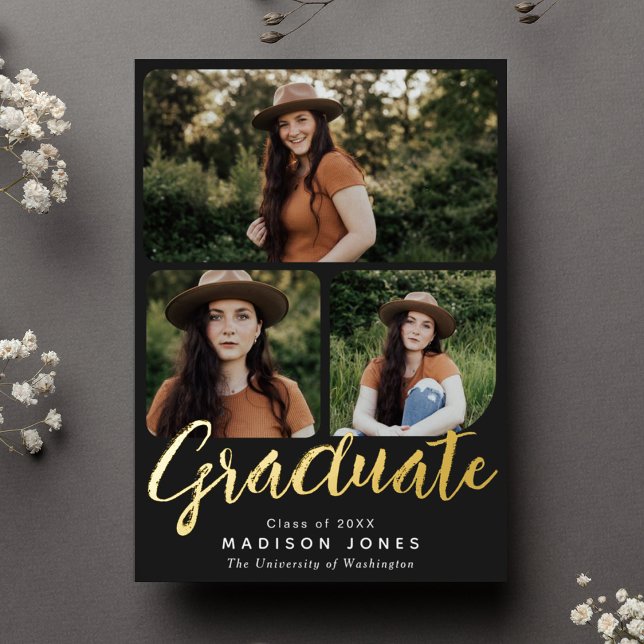 Black Script 4 Fotos Graduation Party Einladung (Von Creator hochgeladen)