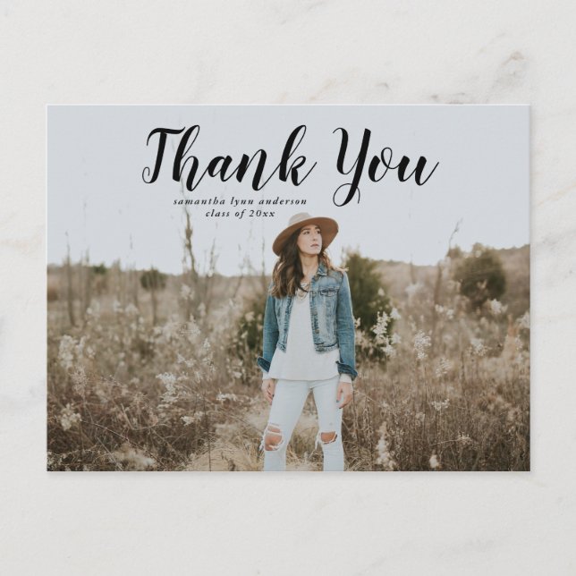 Black Script Abschluss Vielen Dank Postcard Postkarte (Vorderseite)