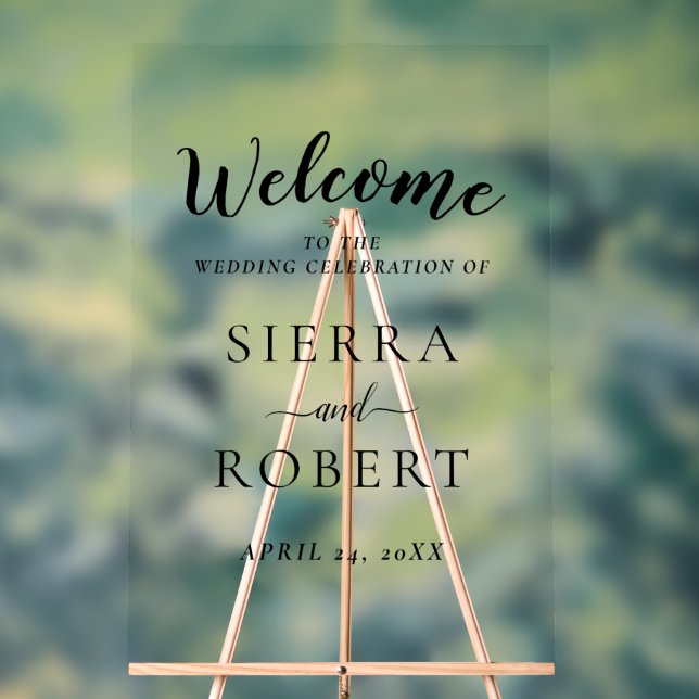 Black Script Elegant Wedding Willkommen Acrylschild (Neutral)