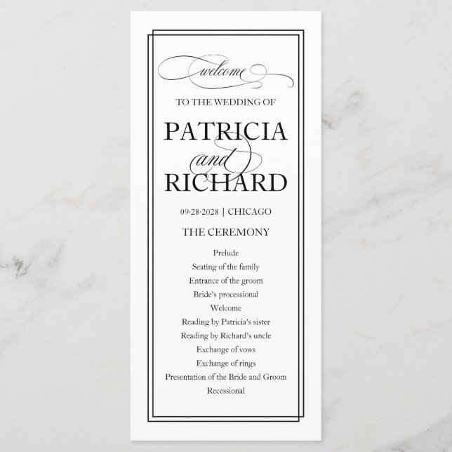 Black Script Elegant Wedding Zeremony Program Programm (Vorderseite)