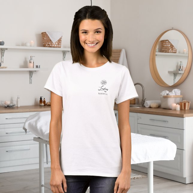Black Script Employee Name Business Logo Lashes T-Shirt (Von Creator hochgeladen)