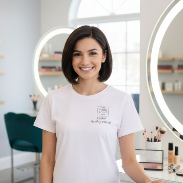 Black Script Employee Name Business Logo Makeup T-Shirt (Von Creator hochgeladen)