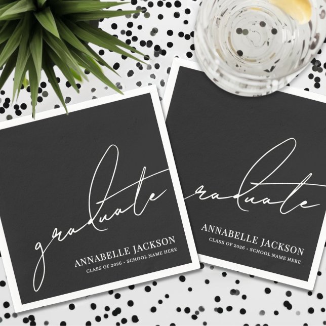 Black Script Graduation Serviette (Black Script Graduation Napkins)