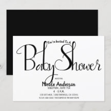 Black Script Modernes Minimal Baby Shower Party