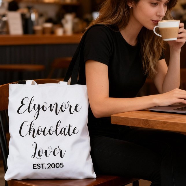 Black Script Name Established Chocolate Lover Tasche (Von Creator hochgeladen)